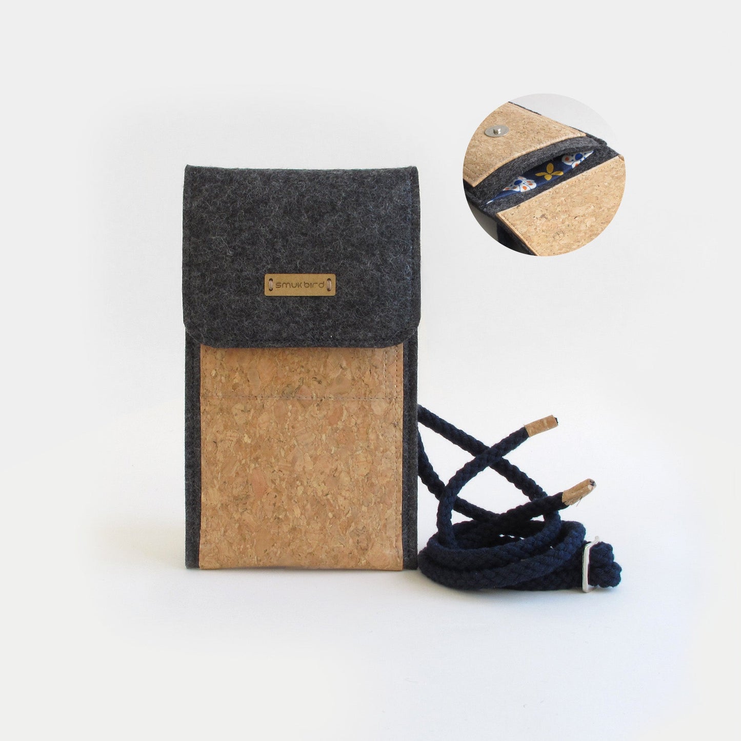 Shoulder bag for iPhone XS | made of felt and organic cotton | anthracite - bloom | model KEDJA