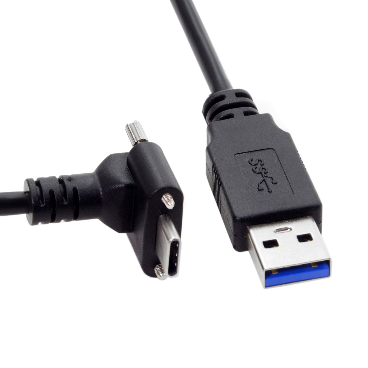 SYSTEM-S USB 3.1 Kabel 8 m Typ C Stecker zu 3.0 Typ A Stecker Schraube Winkel Schwarz