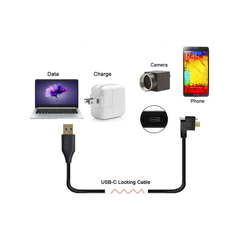 SYSTEM-S USB 3.1 Kabel 3 m Typ C Stecker zu 3.0 Typ A Stecker Winkel Schraube Schwarz