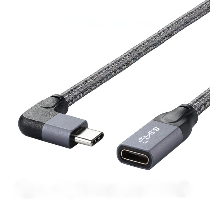 SYSTEM-S USB 3.1 Gen 2 Kabel 100cm Typ C Stecker zu Buchse geflochten Winkel Grau