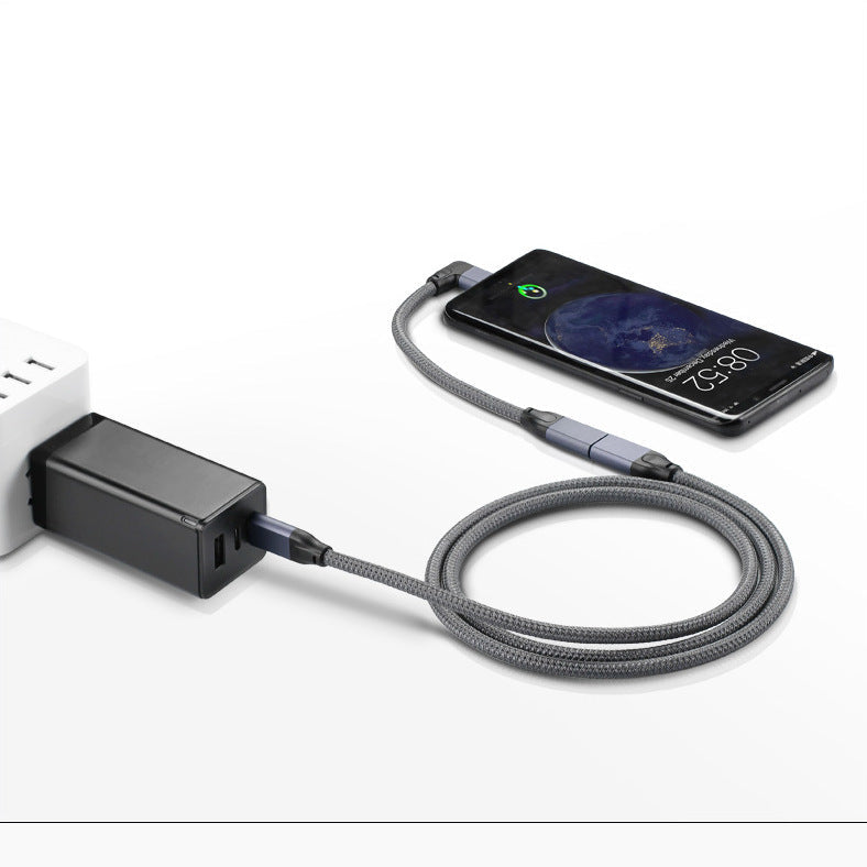 SYSTEM-S USB 3.1 Kabel 20 cm Typ C Stecker zu Buchse geflochten Winkel in Grau