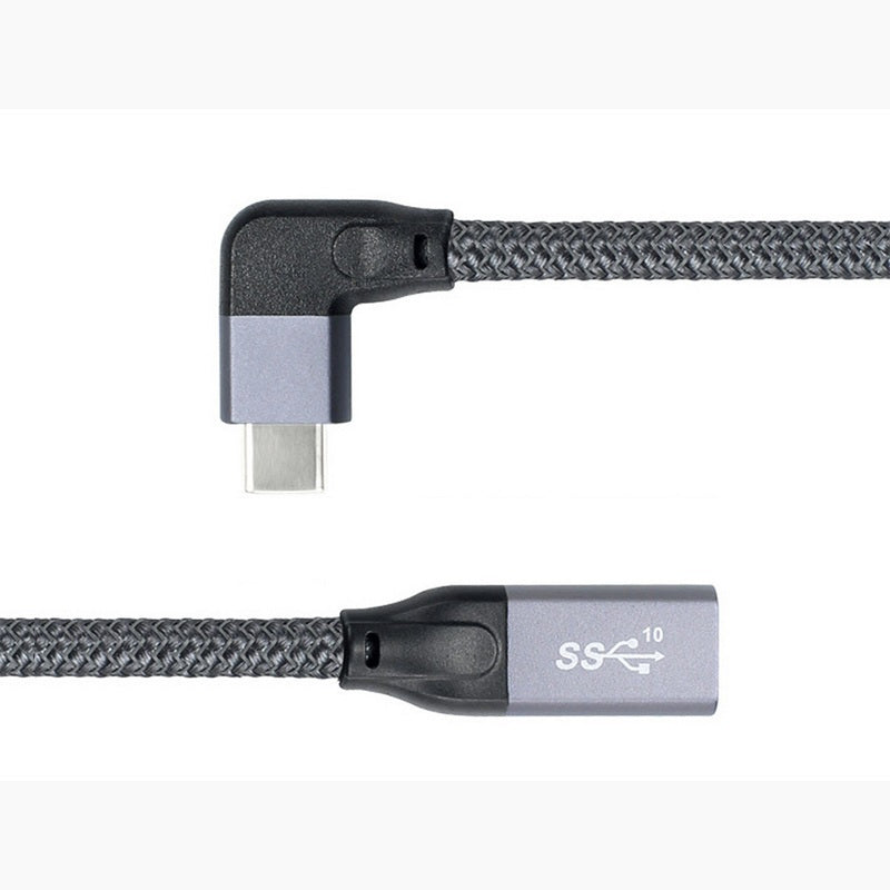 SYSTEM-S USB 3.1 Gen 2 Kabel 100cm Typ C Stecker zu Buchse geflochten Winkel Grau
