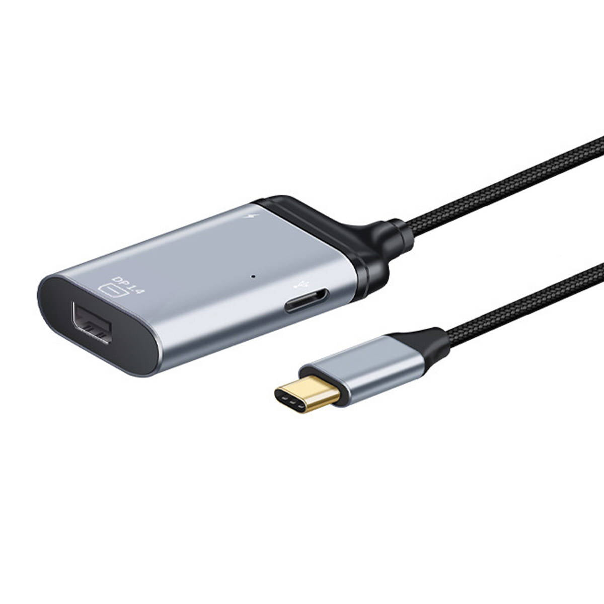 SYSTEM-S 3in1 Adapter Mini DP 1.4 Buchse & 2x USB 3.1 Typ C Buchse zu Typ C Stecker Grau