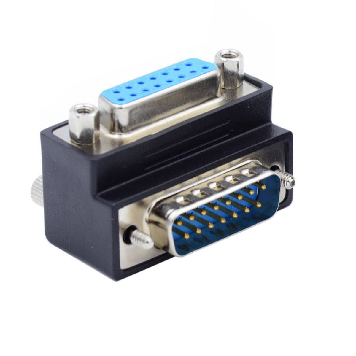 SYSTEM-S DB15 adapter DSUB 15 pin male to female 90° angle screw cable in black
