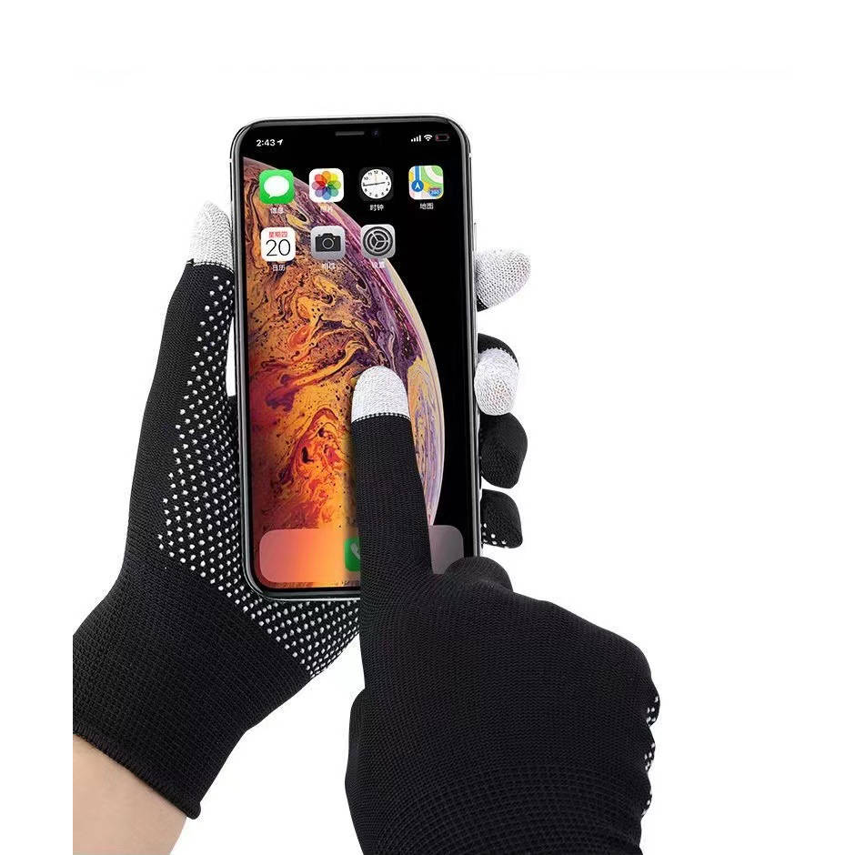 SYSTEM-S Anti Rutsch Handschuhe aus Stoff für Smartphones Touch Bildschirme in Schwarz