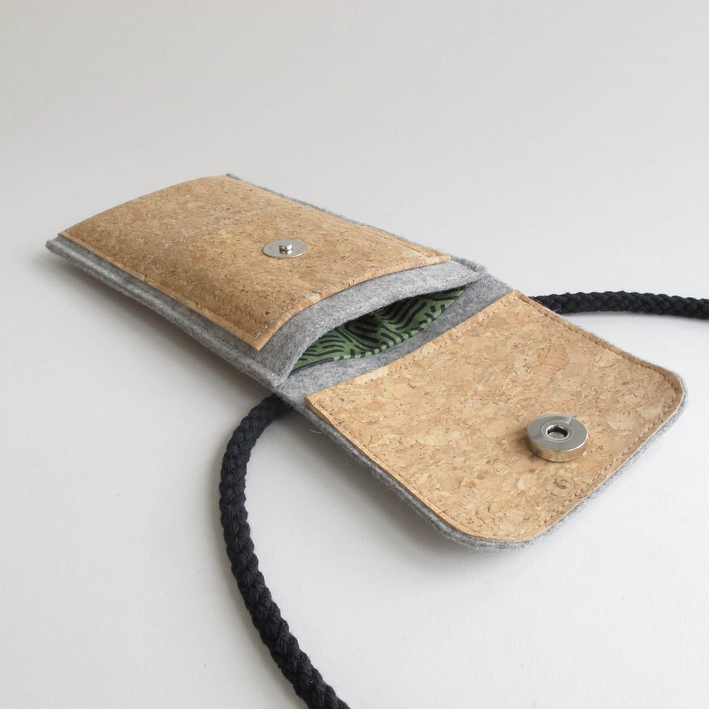 Shoulder bag for iPhone 11 Pro | made of felt and organic cotton | light gray - stripes | model KEDJA