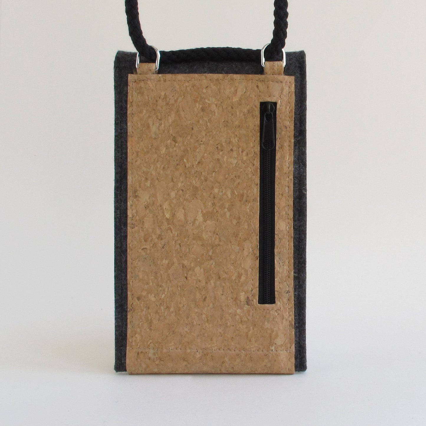 Shoulder bag for iPhone 14 Pro Max | made of felt and organic cotton | anthracite - stripes | model KEDJA