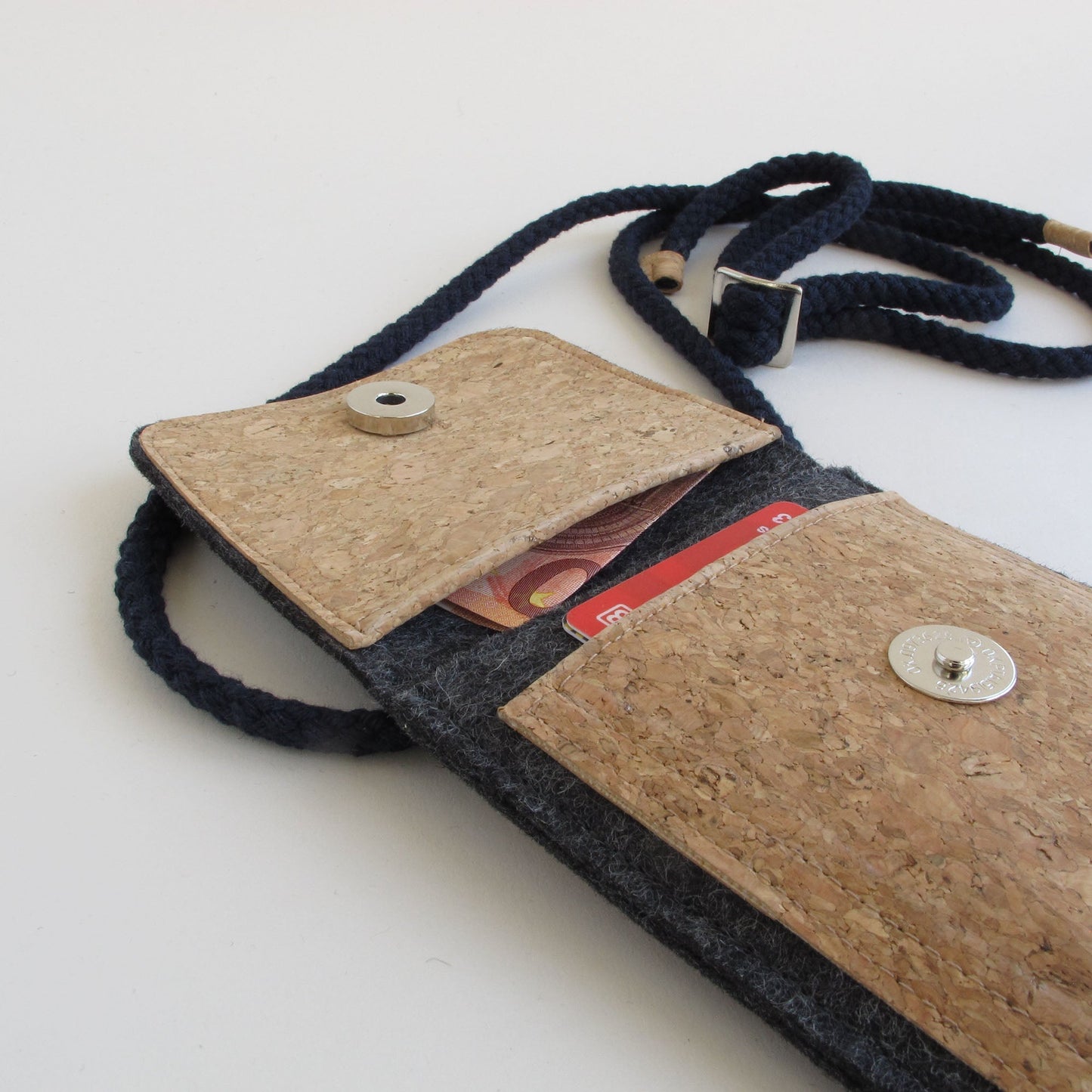 Shoulder bag for iPhone XS | made of felt and organic cotton | anthracite - bloom | model KEDJA