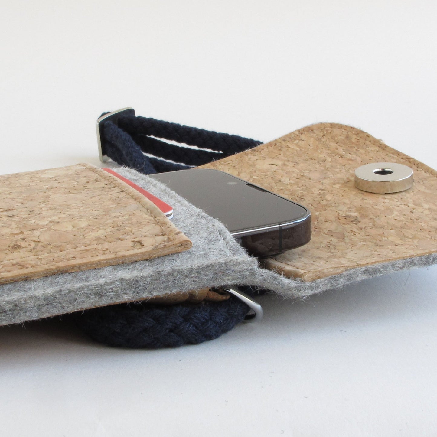 Shoulder bag for iPhone 11 | made of felt and organic cotton | light grey - bloom | model KEDJA