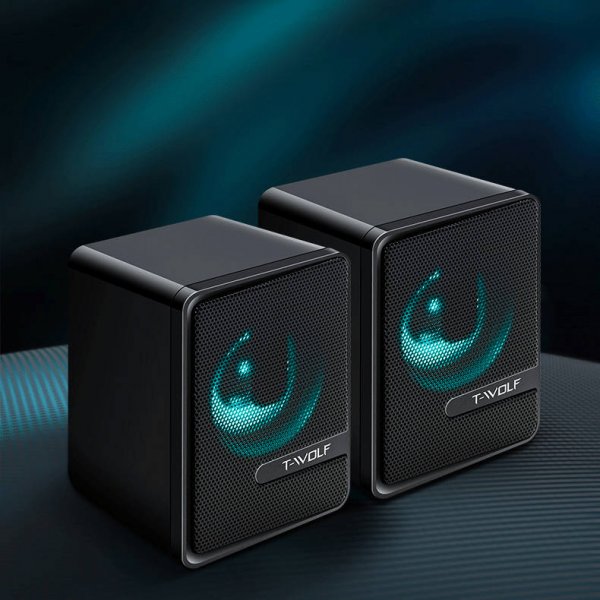 Speaker Stereo Subwoofer Audio 3.5 mm AUX jack with RGB LED in Black