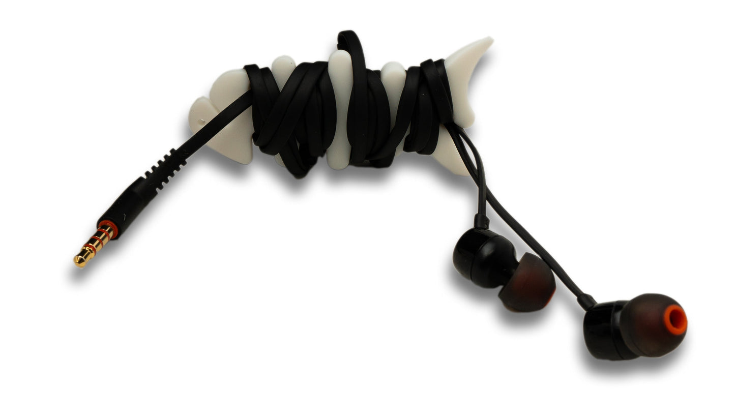 SYSTEM-S Kabelmanager Wrap Kabelaufroller Fischform Silikon Aufwickler Kabelschutz für Kopfhörer in Weiß