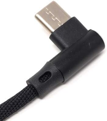 SYSTEM-S USB Typ C 3.1 Nylon Kabel auf umkehrbarer USB Schnittstelle Typ A 2.0 90° Grad gewinkelt in Schwarz 97 cm
