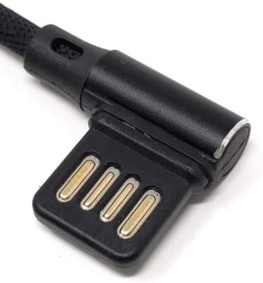 SYSTEM-S Micro USB Nylon Kabel links gewinkelt auf umkehrbarer USB Schnittstelle Typ A 2.0 in Schwarz 98 cm