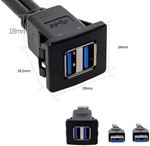 SYSTEM-S Dual USB A 3.0 Buchse auf 2x USB A 3.0 Stecker Verlängerungskabel Einbaubuchse 100cm
