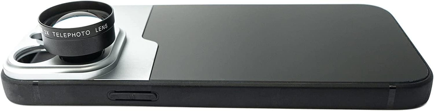 SYSTEM-S Zoom Linse 3x Tele Objektiv Filter mit Hülle in Schwarz für iPhone 14 Pro