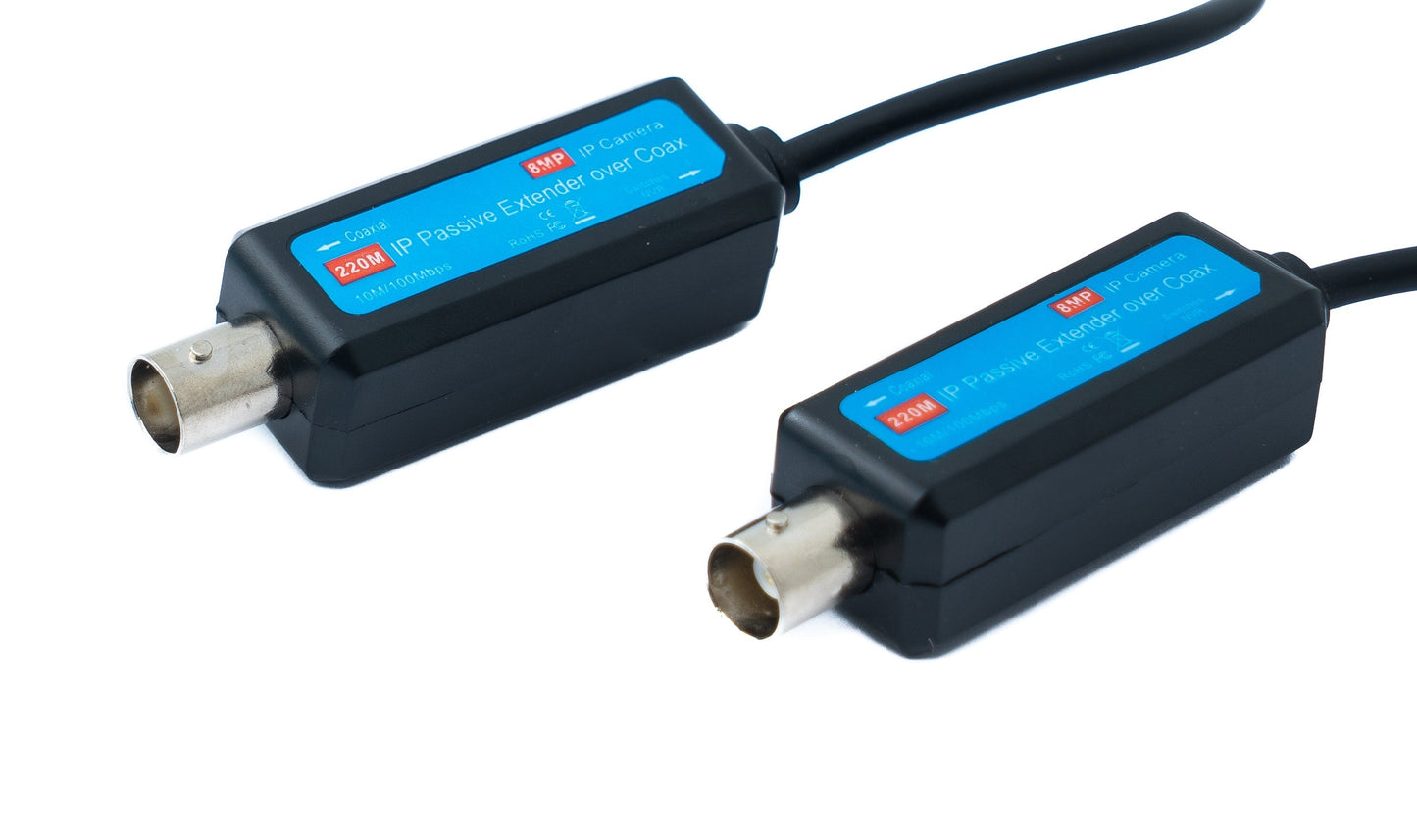 SYSTEM-S 2x Coaxial Kabel 10 cm RJ45 Stecker zu BNC Buchse für HD Kameras in Schwarz