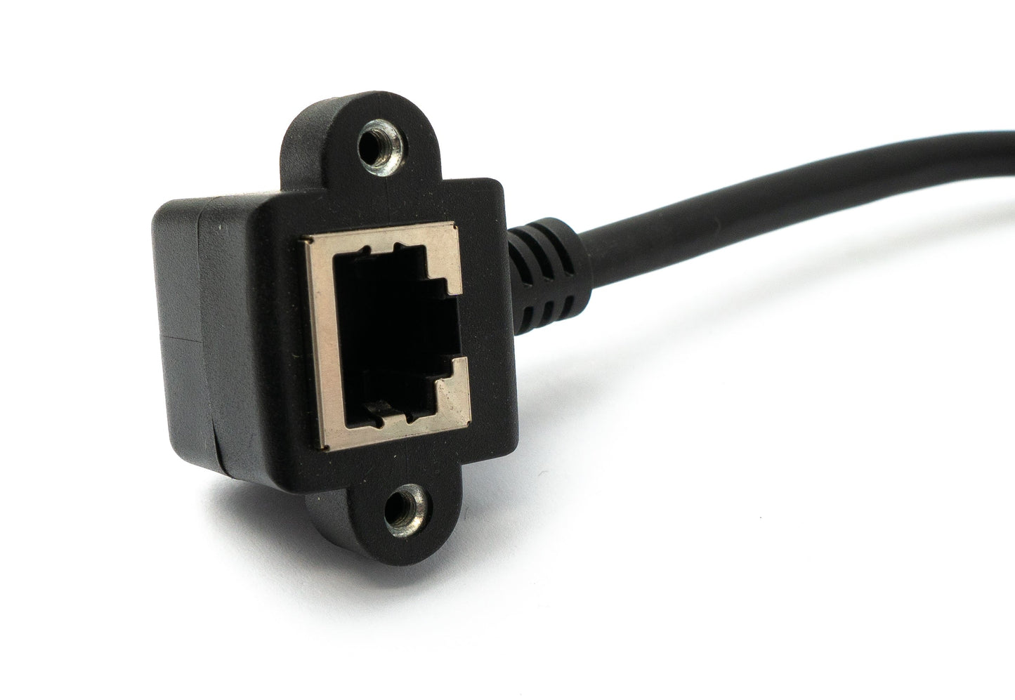 SYSTEM-S LAN Kabel 30 cm 8P8C Buchse zu RJ45 Stecker Winkel Schraube in Schwarz