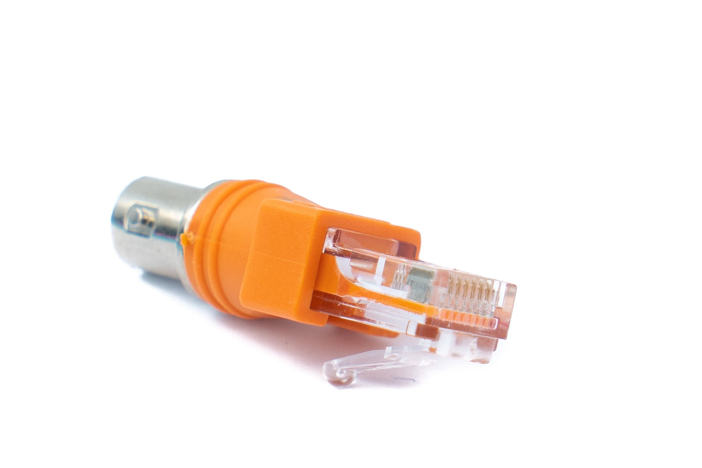 SYSTEM-S Koaxial Adapter RJ45 Stecker zu BNC Buchse 50 Ohm Kabel in Orange