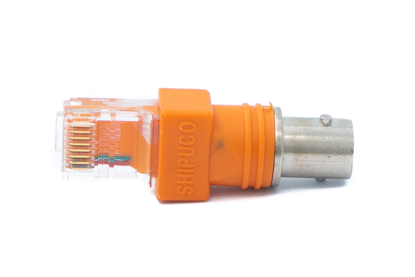 SYSTEM-S Koaxial Adapter RJ45 Stecker zu BNC Buchse 50 Ohm Kabel in Orange