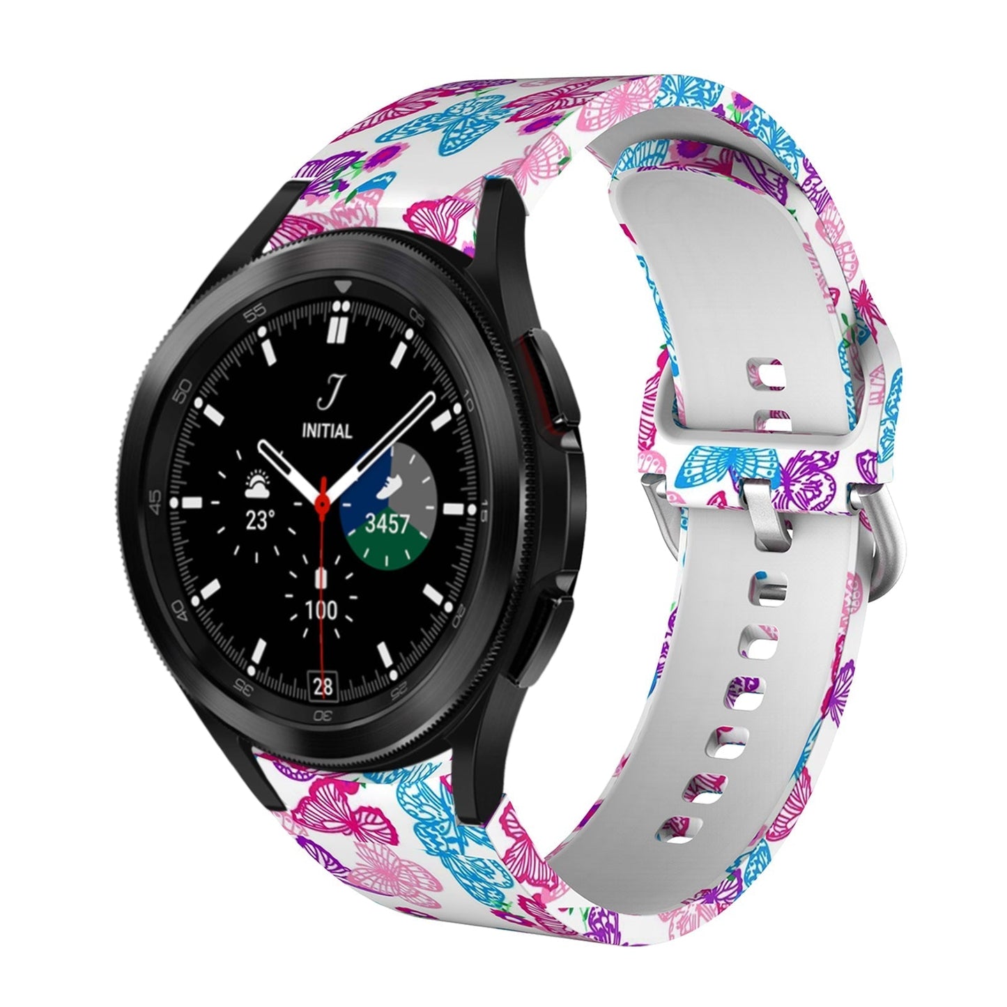 SYSTEM-S Armband flexibel Silikon 20mm für Samsung Galaxy Watch 4 Schmetterling Muster