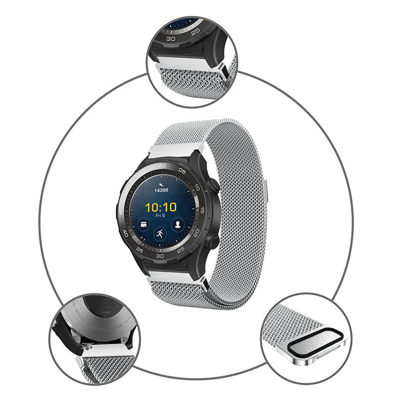 SYSTEM-S Armband 22 mm Milanaise aus Metall für Huawei Watch Smartwatch in Grau