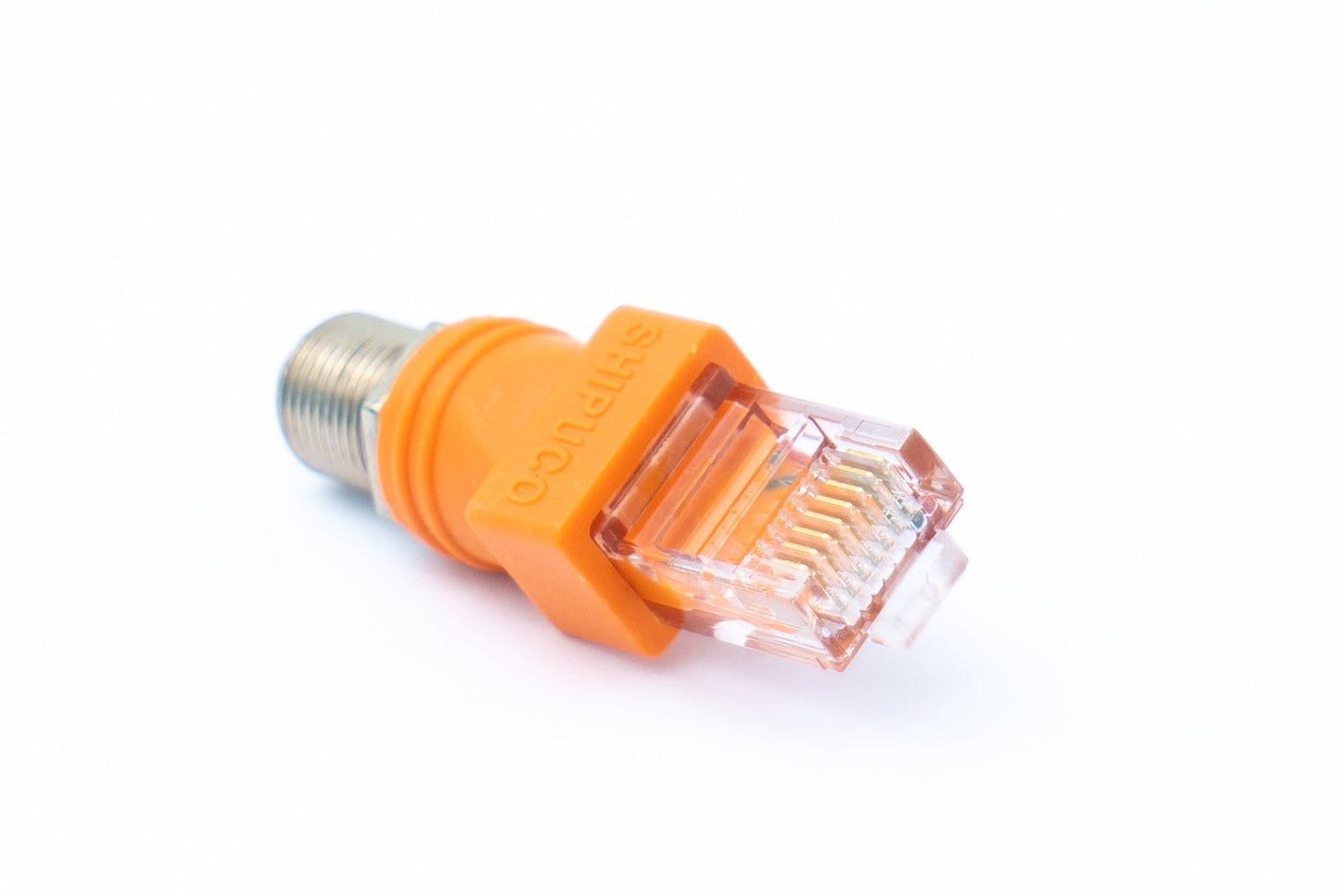 SYSTEM-S Koaxial Adapter RJ45 Stecker zu F Typ Stecker 50 Ohm Kabel in Orange
