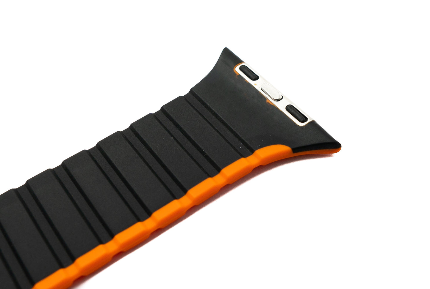 SYSTEM-S Armband 42 44 45 49 mm aus Silikon flexibel magnetisch für Apple Watch Smartwatch Schwarz Orange