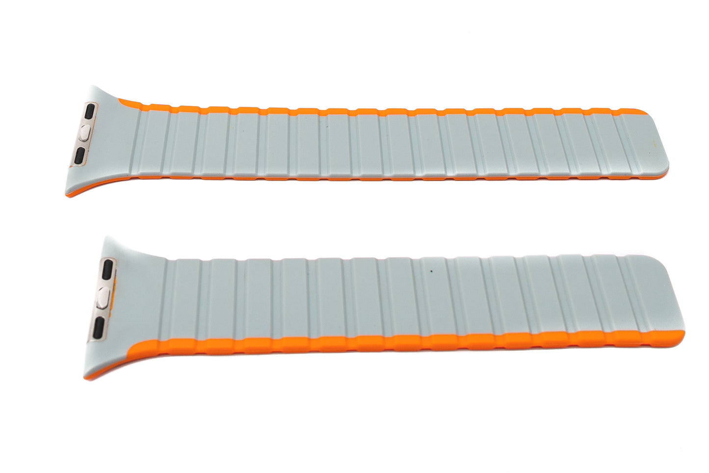 SYSTEM-S Armband 42 44 45 49 mm aus Silikon flexibel magnetisch für Apple Watch Smartwatch Orange Grau
