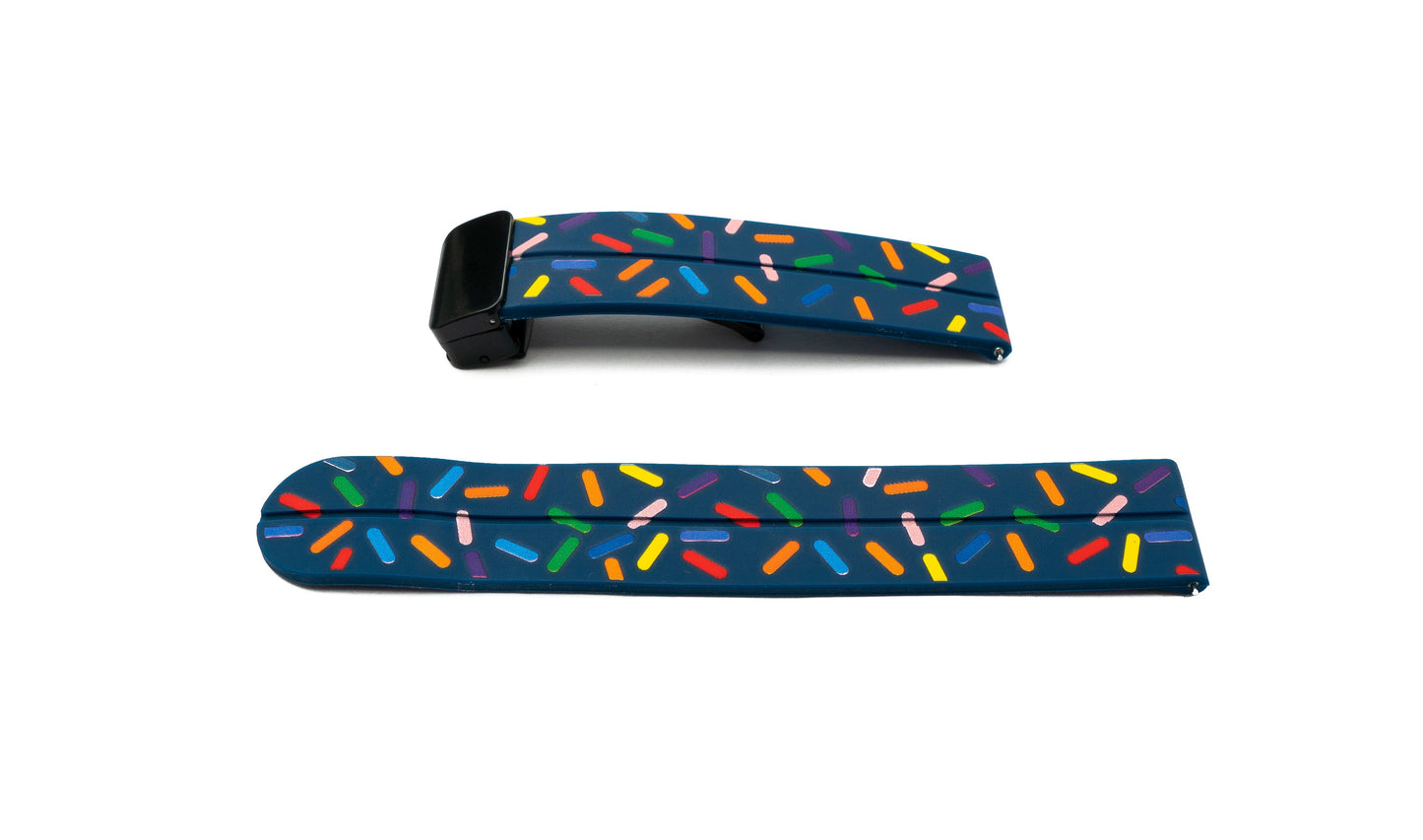 SYSTEM-S Armband 20 mm aus Silikon mit Kippfaltschließe für Smartwatch mit Streusel Aufdruck in Blau