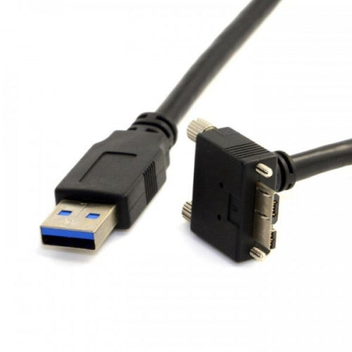 SYSTEM-S USB 3.0 A (male) to Micro USB 3.0 (male) Cable Downward Angled 90 Degree Angle 120cm High Speed Data Cable Charging Cable with Locking Screw