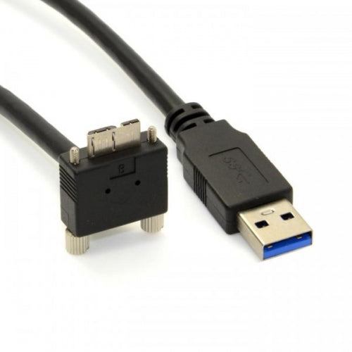 SYSTEM-S USB 3.0 A (male) to Micro USB 3.0 (male) Cable Downward Angled 90 Degree Angle 120cm High Speed Data Cable Charging Cable with Locking Screw
