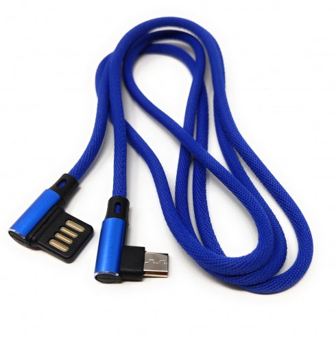SYSTEM-S Micro Nylon USB cable left angled to reversible USB interface Type A 2.0 in blue 98 cm