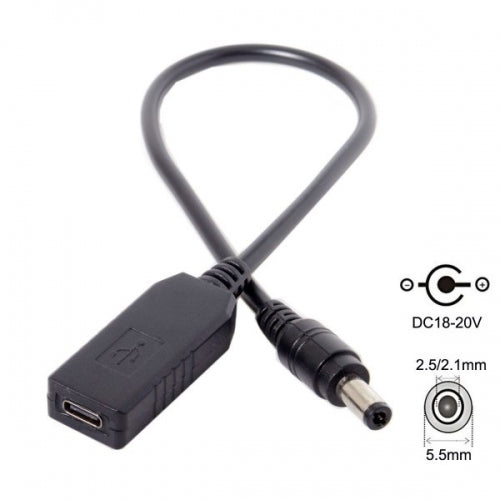 SYSTEM-S USB 3.1 Kabel 23cm Typ C Buchse zu DC 5,5 x 1,1 mm Stecker Ladekabel