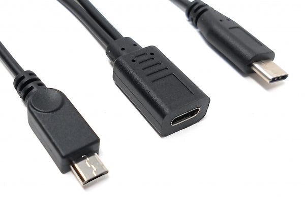 SYSTEM-S USB 3.1 Y cable 25 cm Type C female to Type C and 2.0 Micro B male