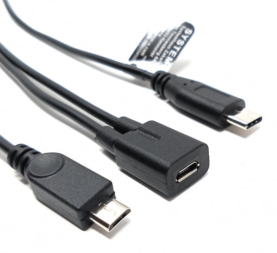 SYSTEM-S USB 2.0 Y cable 25 cm Micro B female to Type C and Micro B male