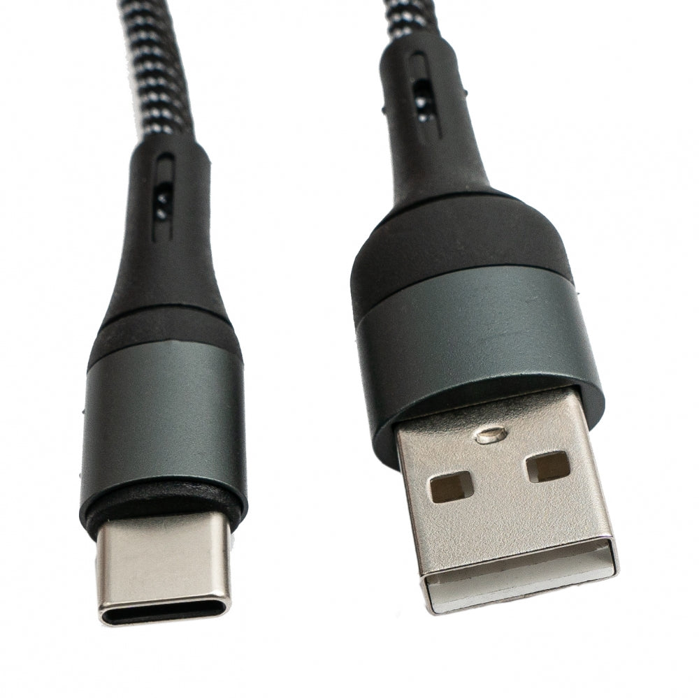 SYSTEM-S USB 3.1 Kabel 1 m Typ C Stecker zu 2.0 Typ A Stecker geflochten Schwarz