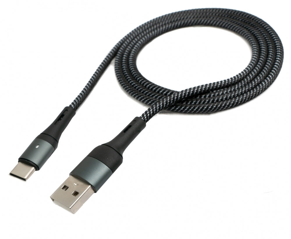 SYSTEM-S USB 3.1 Kabel 1 m Typ C Stecker zu 2.0 Typ A Stecker geflochten Schwarz