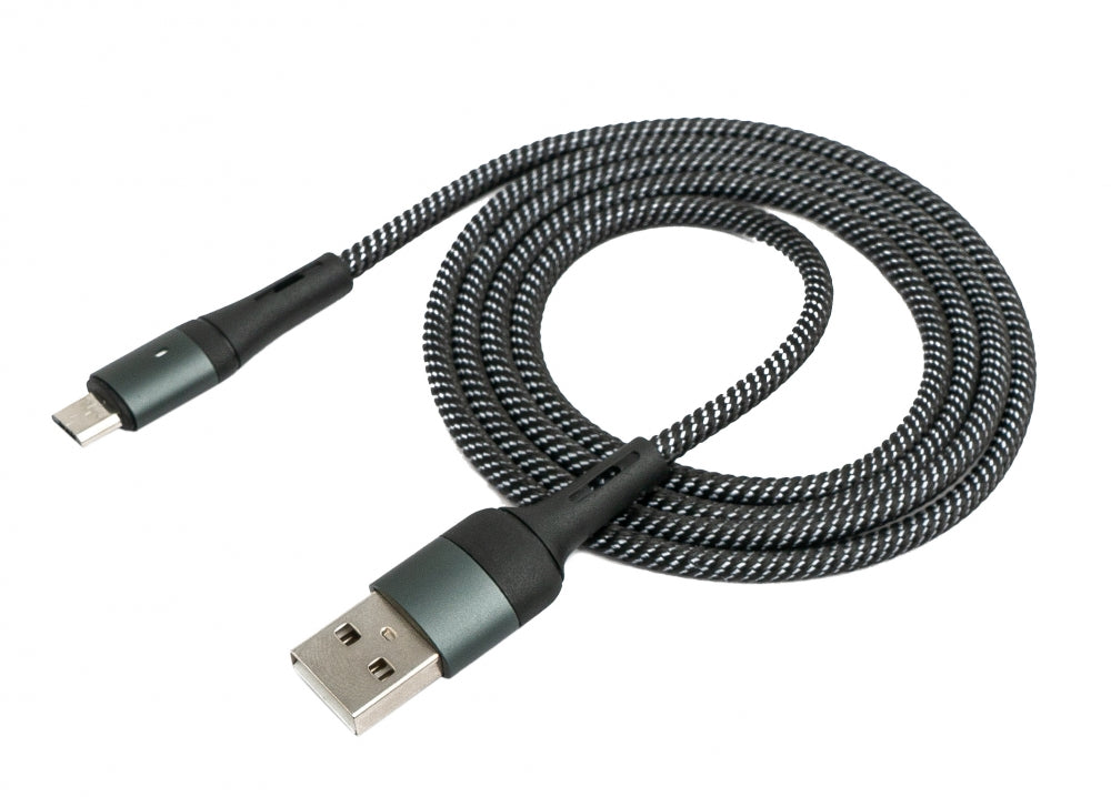SYSTEM-S USB 2.0 Kabel 1m Micro B Stecker zu 2.0 Typ A Stecker geflochten Schwarz