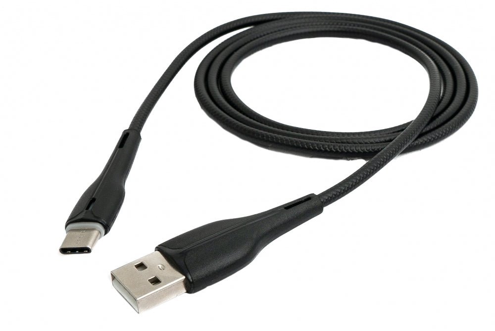SYSTEM-S USB 3.1 Kabel 1 m Typ C Stecker zu 2.0 Typ A Stecker geflochten in Schwarz