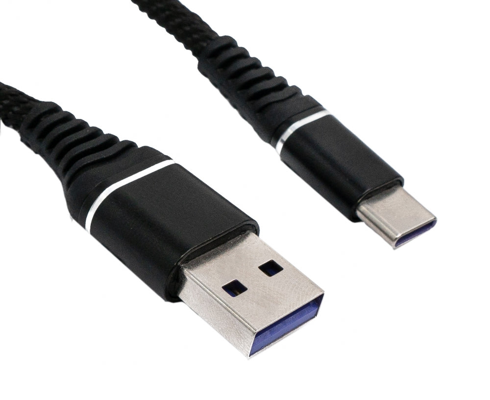 SYSTEM-S USB 3.1 Kabel 1 m Typ C Stecker zu 3.0 Typ A Stecker geflochten Schwarz