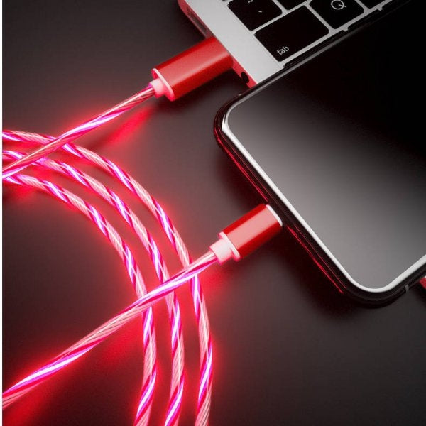 SYSTEM-S USB 3.1 leuchtendes Kabel 1 m Typ C Stecker zu 2.0 A Stecker in Rot