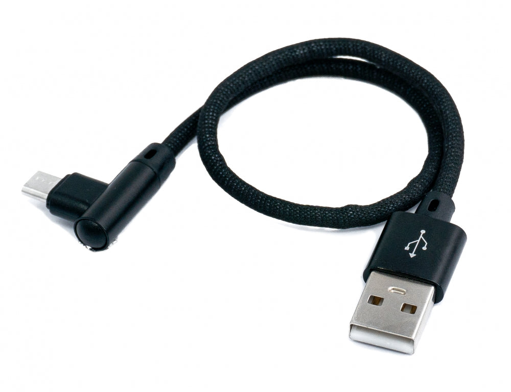 SYSTEM-S USB 2.0 Kabel 25cm Micro B Stecker zu 2.0 A Stecker Winkel geflochten in Schwarz