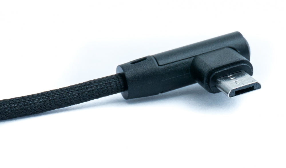 SYSTEM-S USB 2.0 Kabel 25cm Micro B Stecker zu 2.0 A Stecker Winkel geflochten in Schwarz