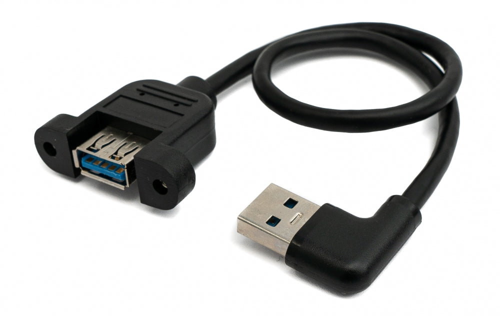 SYSTEM-S USB 3.0 Kabel 30 cm Typ A Buchse zu Stecker Schraube Winkel Schwarz