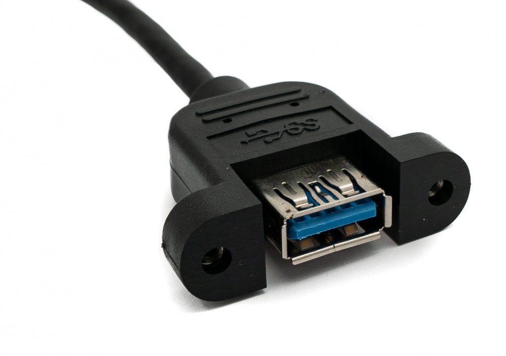 SYSTEM-S USB 3.0 Kabel 30 cm Typ A Buchse zu Stecker Schraube Winkel Schwarz
