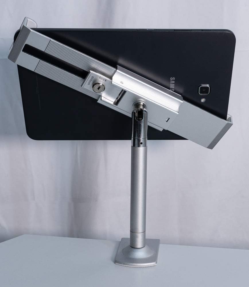 SYSTEM-S Tisch Halterung mit Schloss Befestigung Metall Grau für Tablet von 7" bis 10,5"