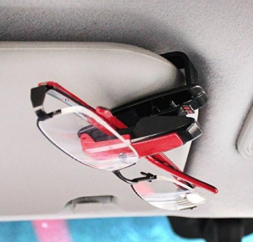 SYSTEM-S Auto KFZ Brillenhalter Brillenhalterung Halterung Sonnenblenden-Halterung für Brillen Sonnenbrillen Parkkarten und vieles mehr in Rot-schwarz