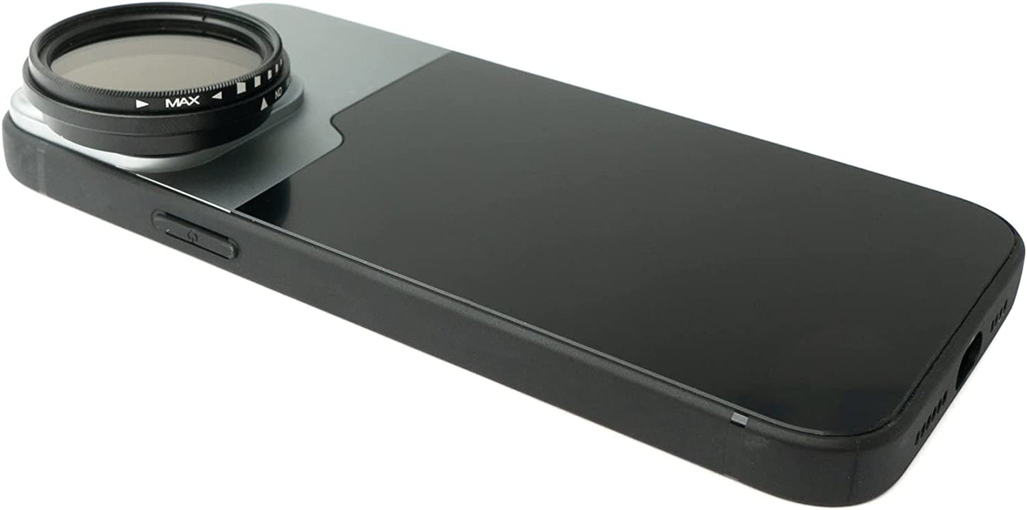 SYSTEM-S ND Vario Filter 37 mm 2 bis 4000 Neutraldichte mit Hülle für iPhone 14 Pro Max