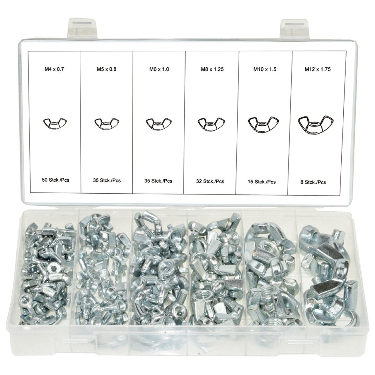 Flügelmuttern-Sortiment / Schmetterling-Muttern, 175-tlg. M4 M5 M6 M8 M10 M12