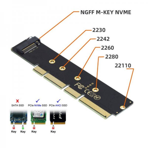SYSTEM-S NGFF Adapter M.2 Key NVME AHCI SSD zu PCI E 3.0 35 cm Kabel für 110 80 mm SSD